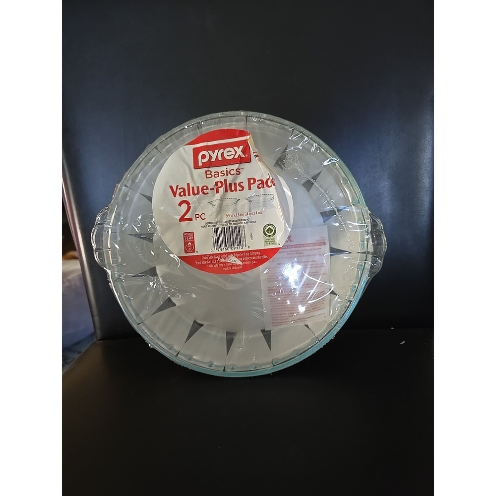 Vintage Pyrex DEEP DISH PIE PLATE 9 1/2" Fluted Rim Tab Handles Clear Glass NOS
